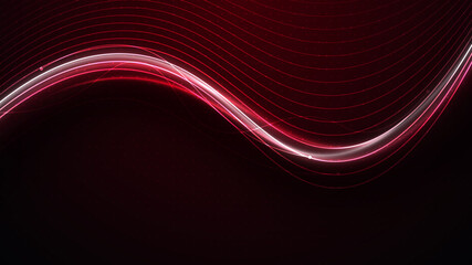 A bright red wave with many white stripes. Sports motion poster