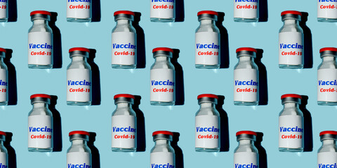 Pattern glass bottle with covid vaccine with red lid New Corona virus infection novel virus disease background