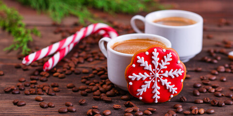 gingerbread on the festive table New Year's treat sweet dessert christmas tasty serving size portion top view copy space for text food background rustic