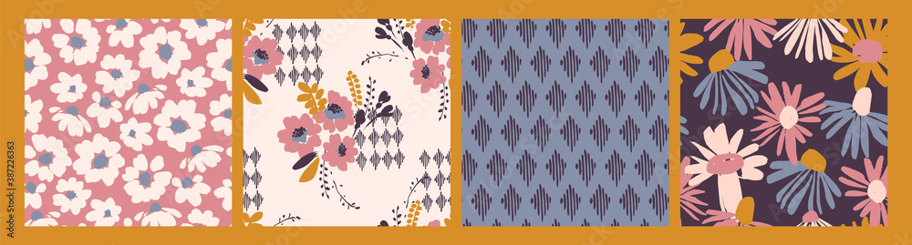 Wall mural Floral seamless patterns. Vector design for paper, cover, fabric, interior decor and other.