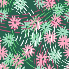Fototapeten Ditsy daisy floral background. Seamless pattern made of meadow field flowers. Botanical summer ornament. Nature motif. Simple geometric dotted lines texture, Good for fabric and textile. © Galakam
