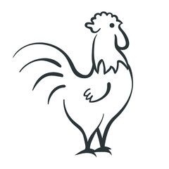 drawing; cartoon; line; cock; food; nature; rooster; poultry; vector; design; agriculture; isolated; chicken; animal; farm; illustration; meat; icon; silhouette; bird; domestic; sign; cockerel; white;