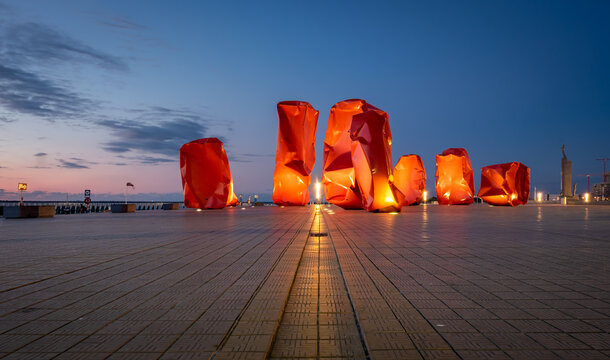 Modern art 'Rock Strangers' near the beach of Ostend on 27 August 2020.
