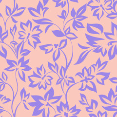 Delicate floral ornament. Simple abstract garden flowers silhouettes. Flat design. Nature motif. Botanical seamless pattern. Good for textile and fabric.