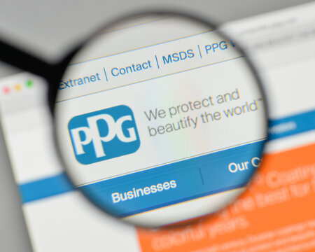 Milan, Italy - November 1, 2017: PPG Industries logo on the website homepage.