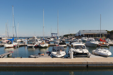 Tallinn, Estonia - JULY 19, 2018: Yachts in new maritime recreation center Haven Kakumae Marina.