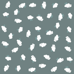Seamless vector rainy pattern with clouds, thunder bolts and umbrellas. Wet weather background for fabric, textile, design, cover, banner. 
