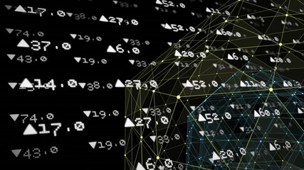 Stock market data processing against globe of network of connections on black background - Powered by Adobe