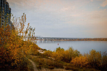 
Autumn landscape, Nizhny Novgorod, bridge, bor bridge, Volga river