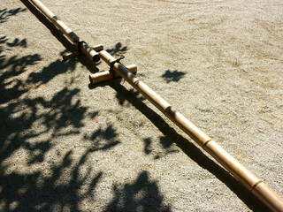 進入禁止の竹棒の柵