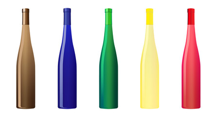Colorful Elegant Wine bottle set isolated on white background