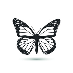 Vector butterfly icon/ Black and white butterfly symbol for design, banner, textile, logo.