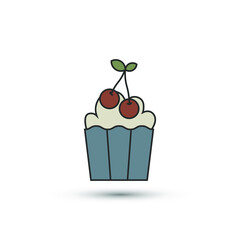 Cake with cherry icon in flat style. Vector dessert symbol for your web site design, logo, app, UI.
