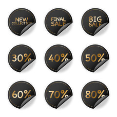 Set of big sale vector stickers with gold elements