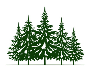 Green Spruce Trees and Snow. Winter season design elements and simply pictogram. Isolated vector xmas Icons and Illustration.