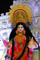 Durga Puja Festival image and High Res background image. Sculpture of Lakhsmi.