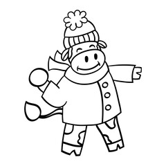 Coloring page with a new year's bull