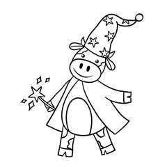 Coloring page with a bull wizard