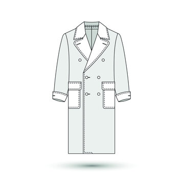 Trench coat icon. Fashion garment symbol. Technical drawing of garment for design, logo, advertising banner.