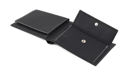 New black open wallet of cattle leather isolated