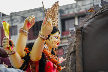 Image of the great fort festival of Hinduism. Image of Goddess Durga. It is a sculpture made by the...