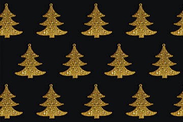 Obraz premium Christmas background, Golden spruce pattern on black background