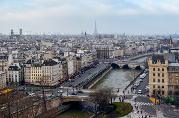Panoramic view of Paris city from Notre Dame roof
