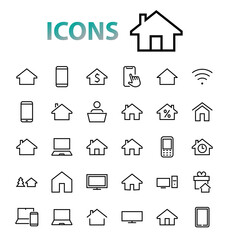 Simple set of line vector home icons. Contains house symbols at interest, infuse house and more. Editable stroke. 480x480 pixels perfect