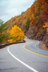 Hawk's Nest winding road in upstate New York, route 97. Fall foliage