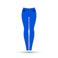 Blue indigo jeans icon. Denim symbol. Technical drawing of garment for design, logo, advertising banner.