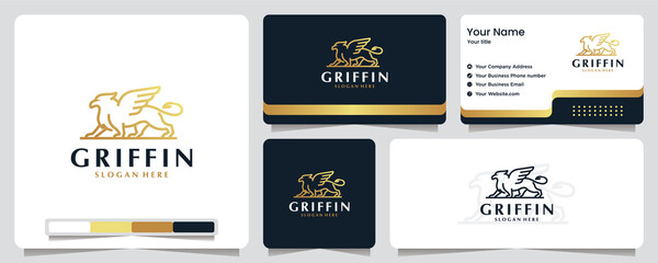 griffin ,eagle ,wings, lion, gold color ,banner, business card and logo design