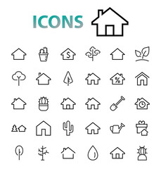 Simple set of line vector home icons. Contains house symbols at interest, infuse house and more. Editable stroke. 480x480 pixels perfect