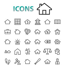 Fototapeta premium Simple set of line vector home icons. Contains house symbols at interest, infuse house and more. Editable stroke. 480x480 pixels perfect