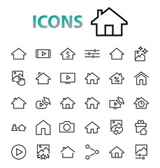 Simple set of line vector home icons. Contains house symbols at interest, infuse house and more. Editable stroke. 480x480 pixels perfect