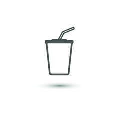 Vector party cup icon with straw. Drink, coffee break symbol. For design, advertising banner