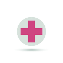 Vector pink plus icon in round shape. Add, correct symbol. For design, advertising banner