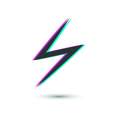 Vector thunderbolt icon with glitch effect. For design, advertising banner.