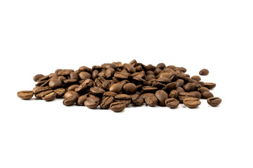 Fototapeta premium Heap of roasted coffee beans isolated on white background.