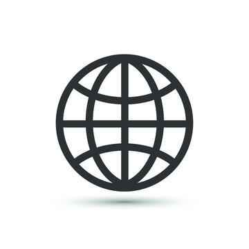 Vector world map icon. Internet, union symbol. For design, web site design, logo, app, UI.