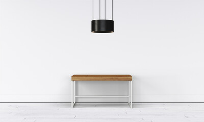 Modern workspace with desk and lamp in minimalistic interior