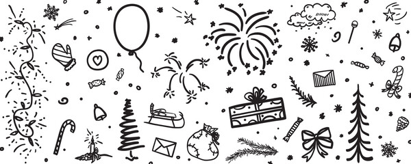 Holiday background. Hand drawn christmas elements. Abstract holiday pattern