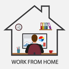 Illustration man working from home, social distancing concept character design
