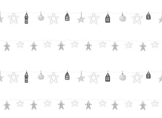Seamless pattern with Christmas garland of balls, stars and gingerbread cookies