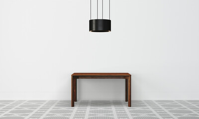 Modern workspace with desk and lamp in minimalistic interior