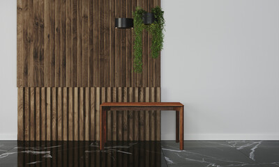Obraz premium Modern workspace with desk and lamp in minimalistic interior