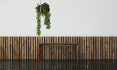 Fototapeta premium Modern workspace with desk and lamp in minimalistic interior