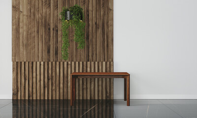 Modern workspace with desk and lamp in minimalistic interior