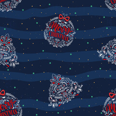 Fototapeta na wymiar Christmas seamless pattern with fir tree and balls. Beautiful New Year's ornament.