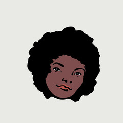 Retro style hand drawn portrait of african american woman.