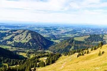 Fototapeta na wymiar View from Hochgrat mountain nearby Oberstaufen (Bavaria, Bayern, Germany) on alps mountains in Tyrol, Austria.